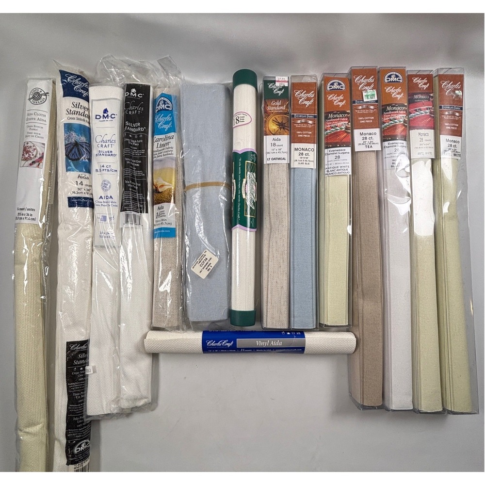 Charles Craft DMC Cross Stitch Fabric 15 Pack Lot Aida Monaco Evenweave Carolina